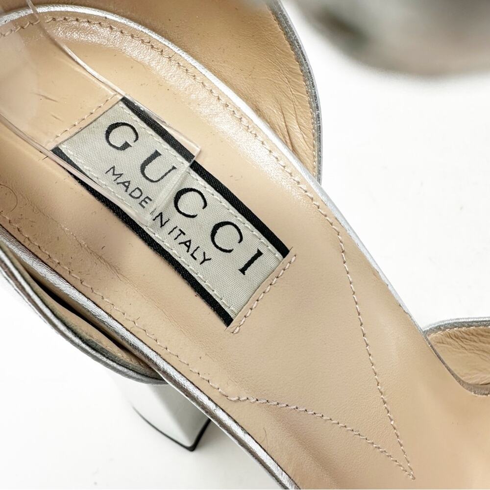 Gucci GG Crystal Metallic Leather Platform Heels Womens Size EU 38.5 - Picture 4 of 13